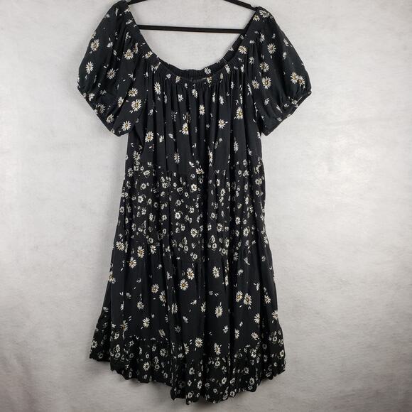 Maurices Women's 2X Off Shoulder Daisy Print Midi Dress Black Pleated Flared - Picture 1 of 13